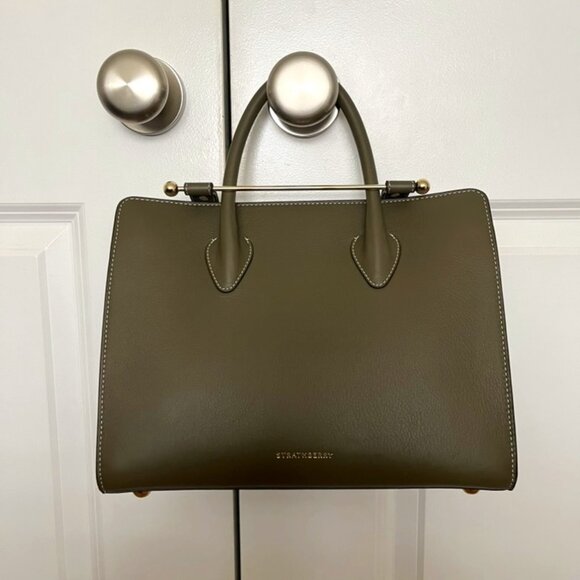 Brand New STRATHBERRY Midi Tote Khaki Green Crossbody Strap Handbag! Retail $845 - Picture 1 of 14